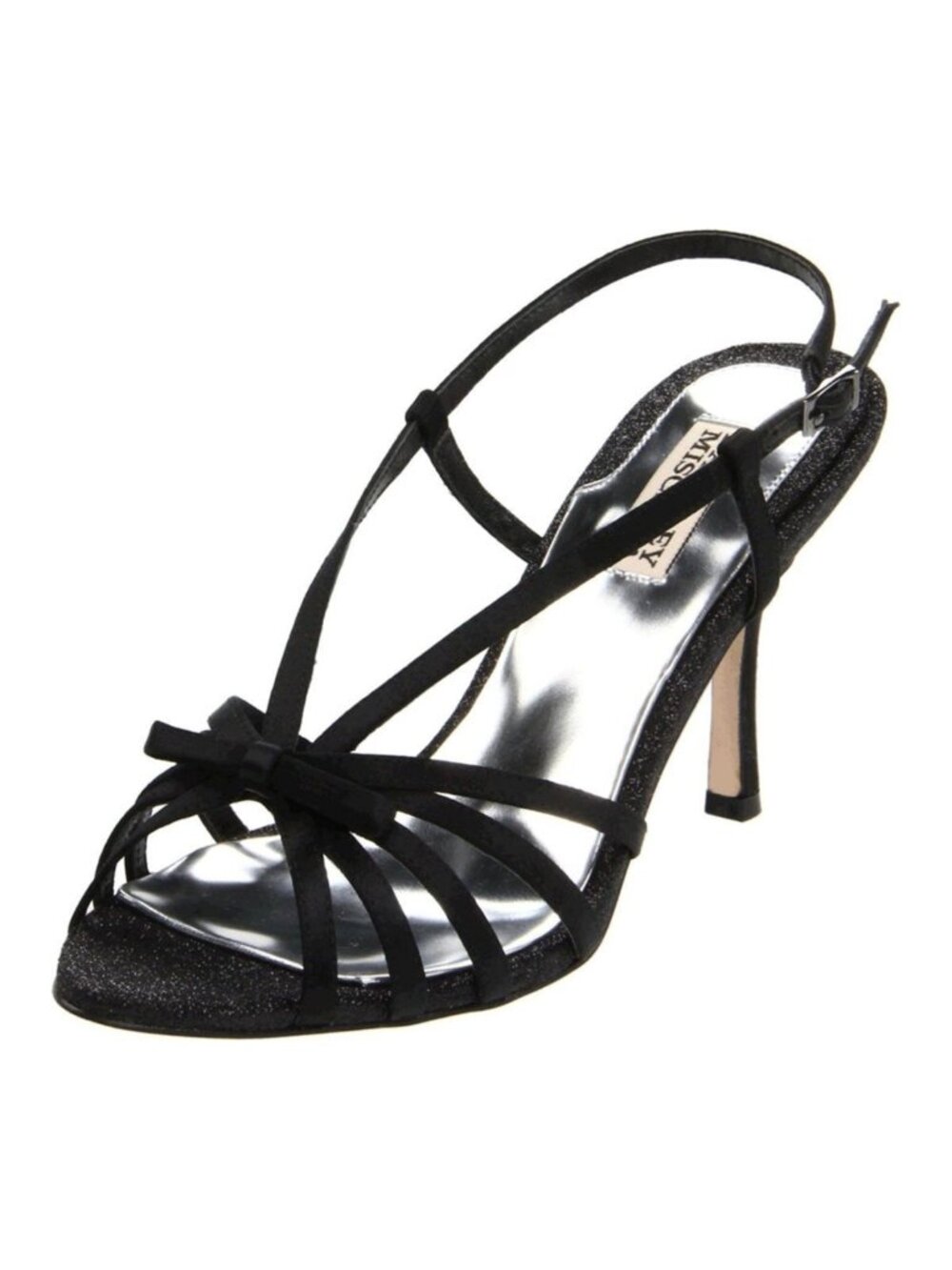 Badgley Mischka Wright Black Satin Strappy Sandals Heels Sparkle Sizes 6.5 9.5
